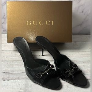 Gucci Guccissima Patent Black Heels (Size 10)